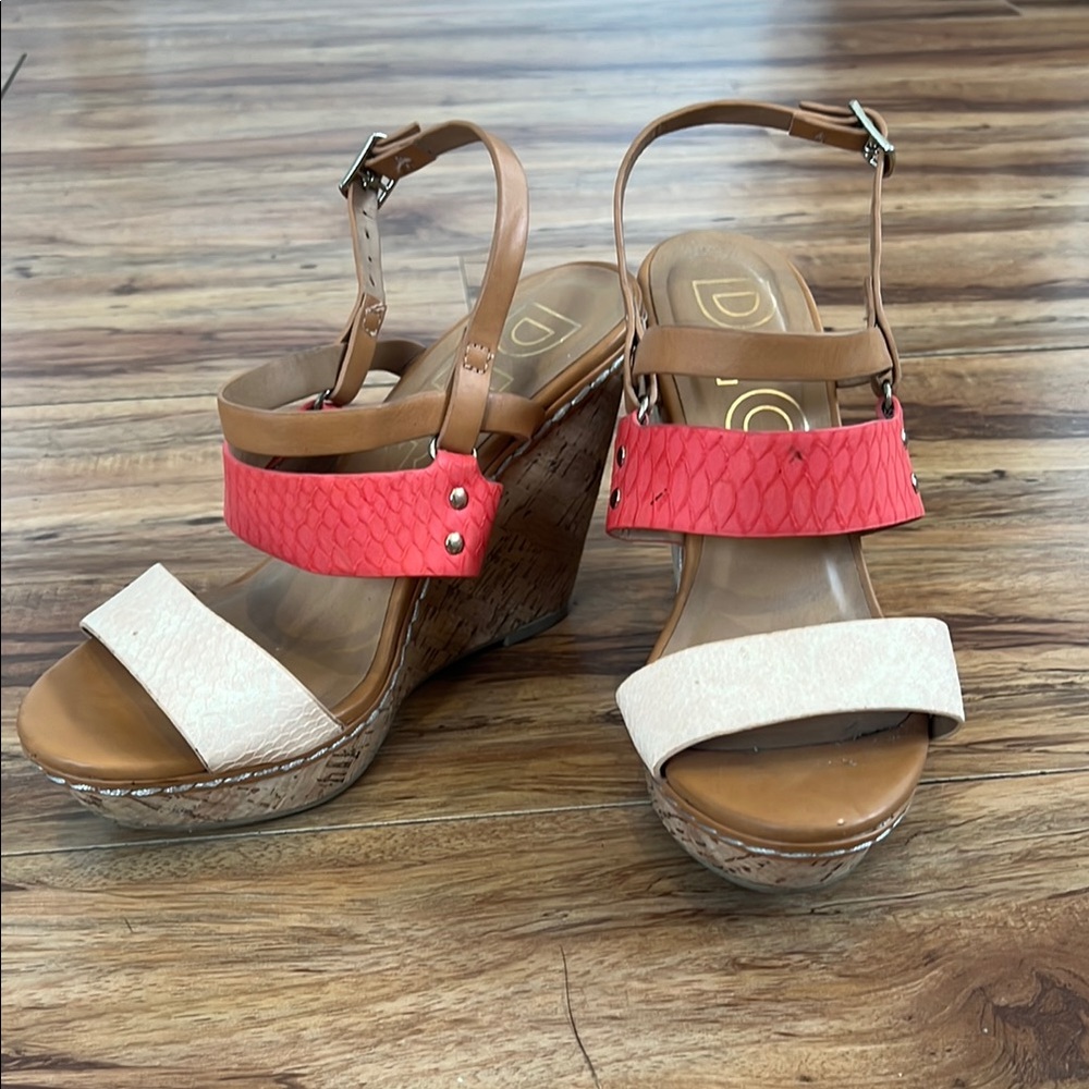 DLG Women's Wedge Sandals - Pink, Tan and Cream